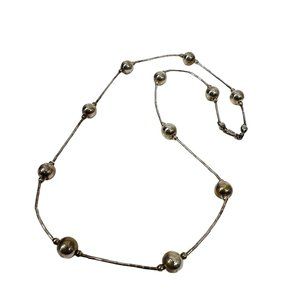 Liquid Silver Beaded Necklace Sterling Choker 16"